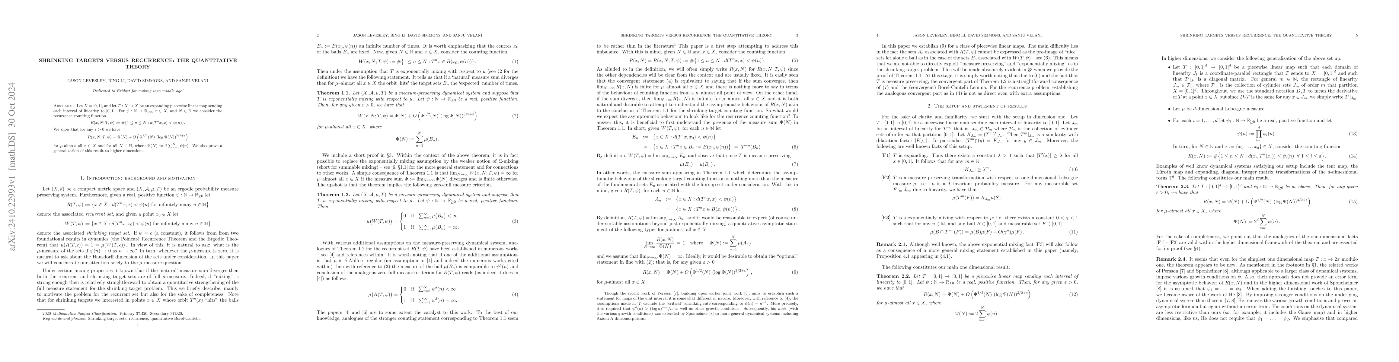 Thumbnail for Shrinking targets versus recurrence: the quantitative theory