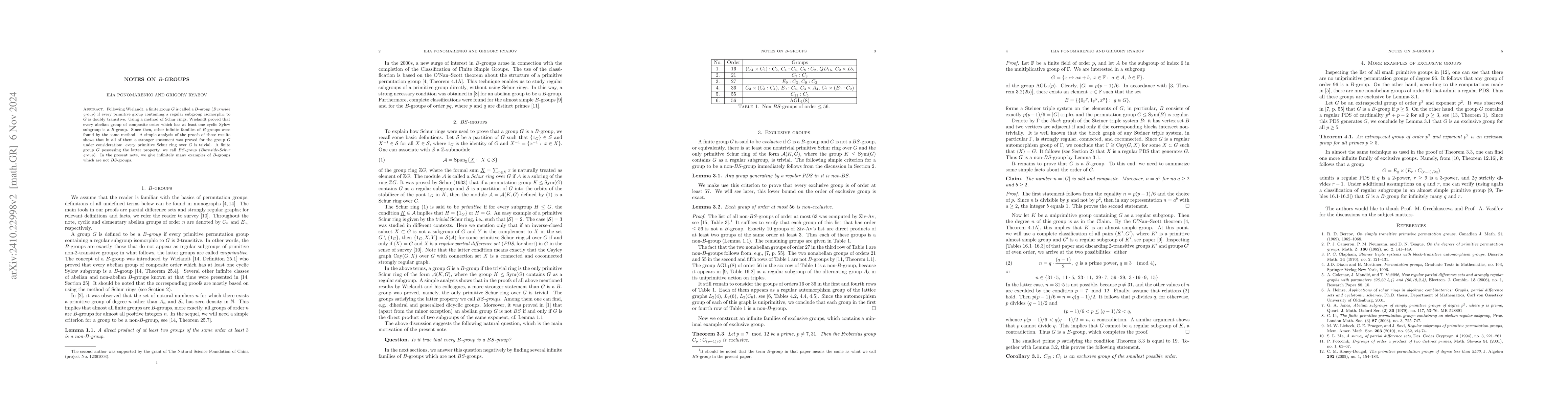 Thumbnail for Notes on $B$-groups