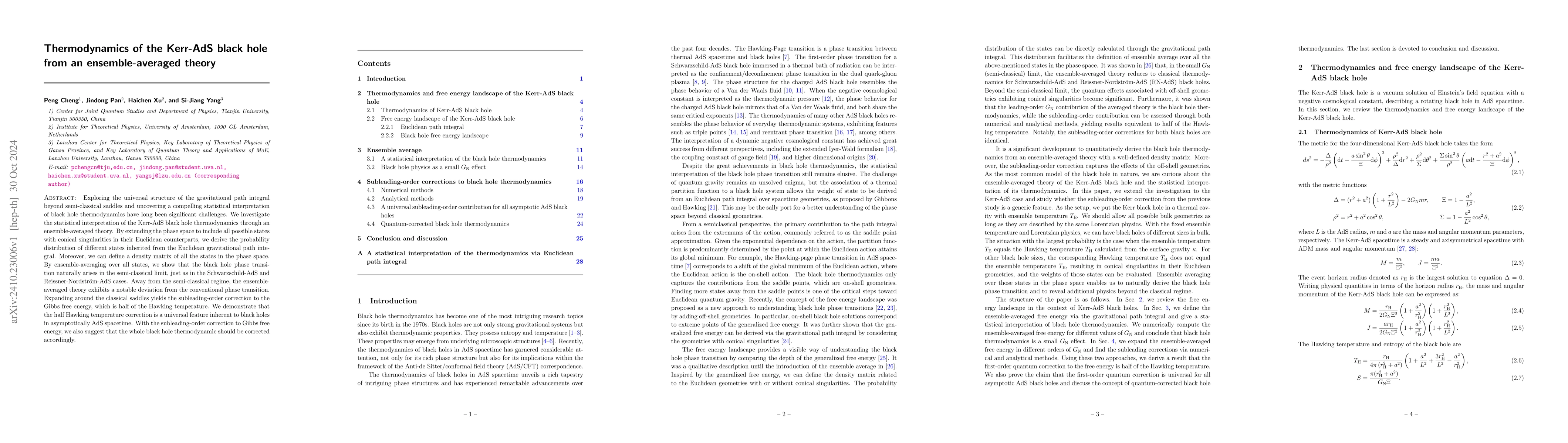 Thumbnail for Thermodynamics of the Kerr-AdS black hole from an ensemble-averaged
  theory