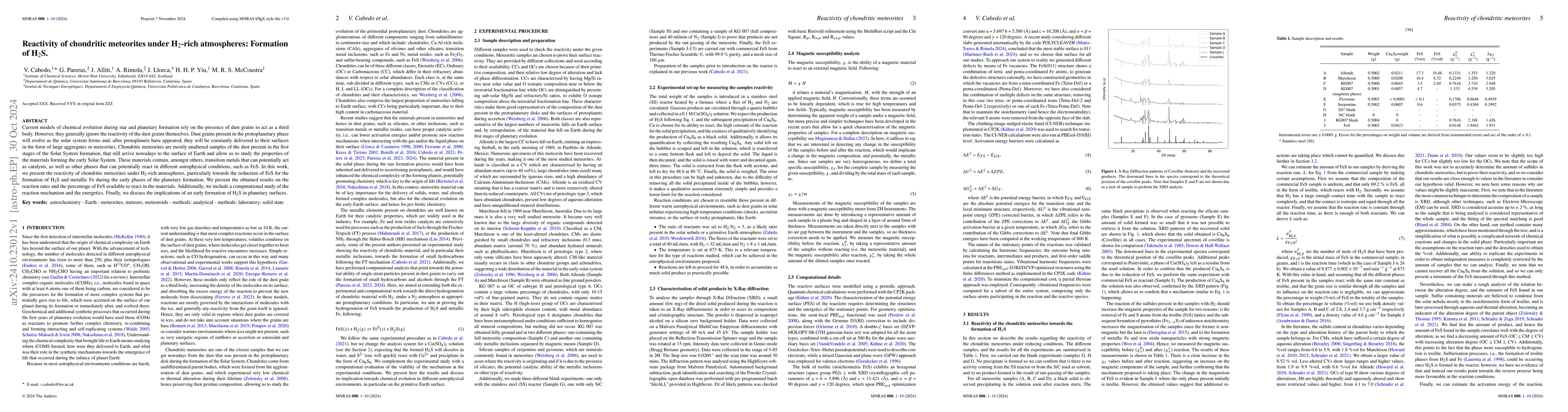 Thumbnail for Reactivity of chondritic meteorites under H2-rich atmospheres: Formation
  of H2S