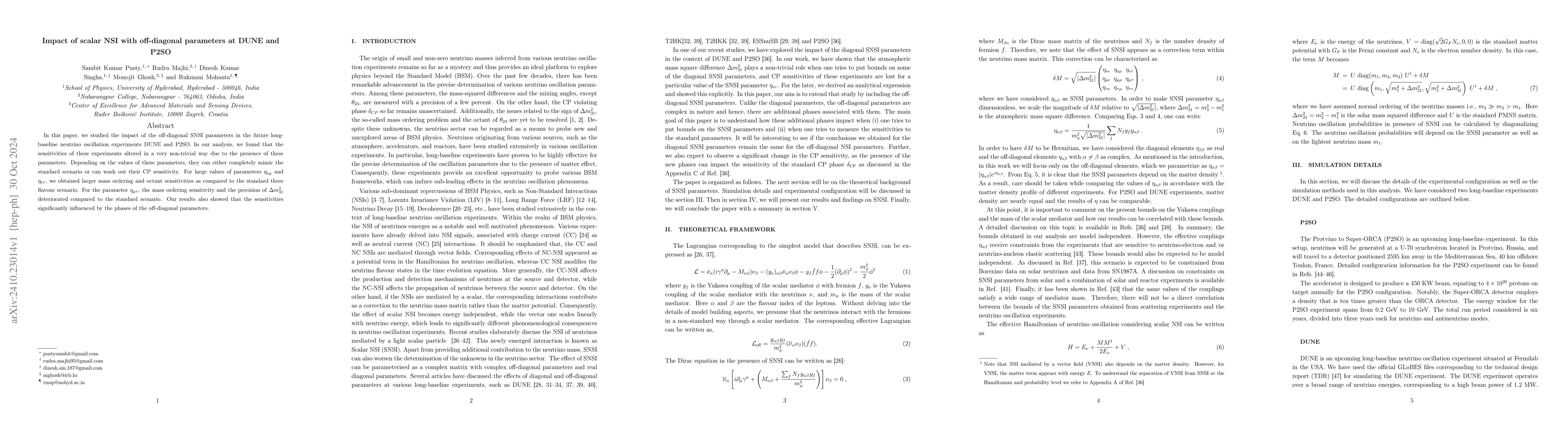 Thumbnail for Impact of scalar NSI with off-diagonal parameters at DUNE and P2SO