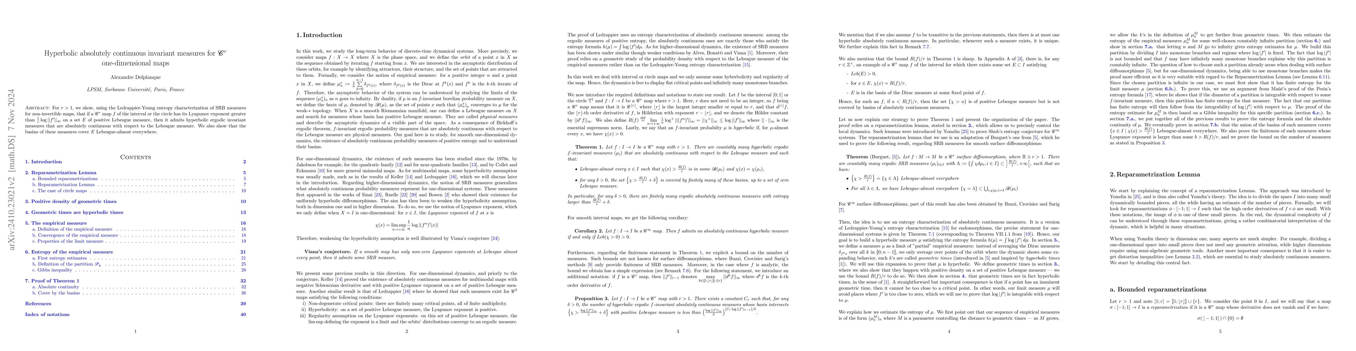 Thumbnail for Hyperbolic absolutely continuous invariant measures for C^r
  one-dimensional maps