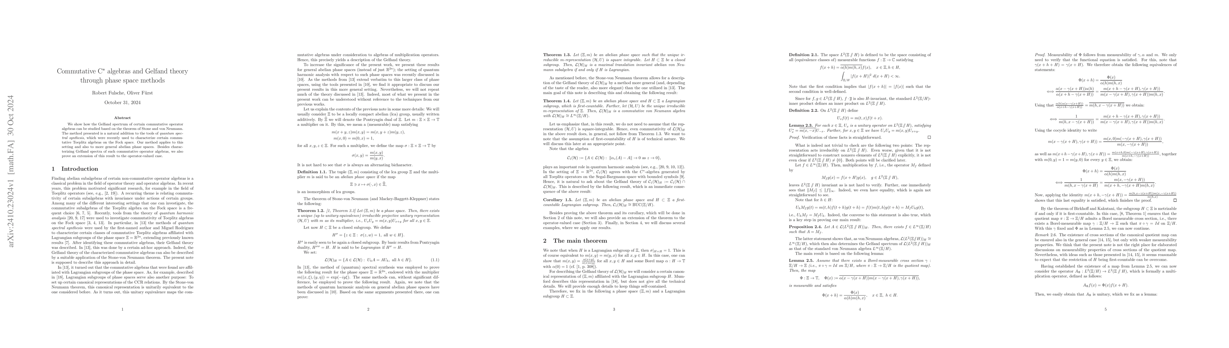 Thumbnail for Commutative C* algebras and Gelfand theory through phase space methods