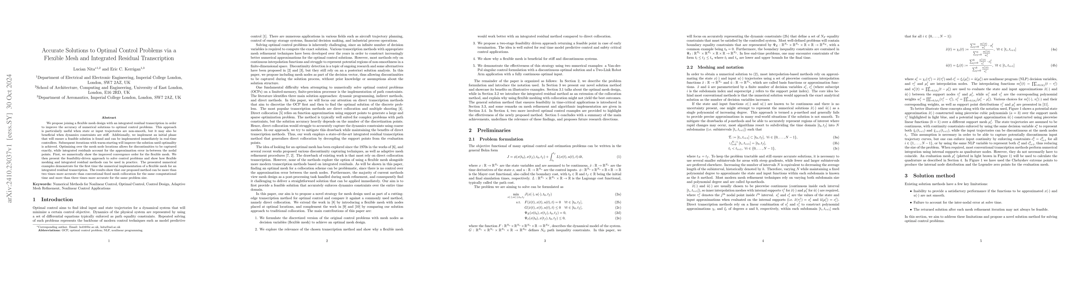 Thumbnail for Accurate Solutions to Optimal Control Problems via a Flexible Mesh and
  Integrated Residual Transcription
