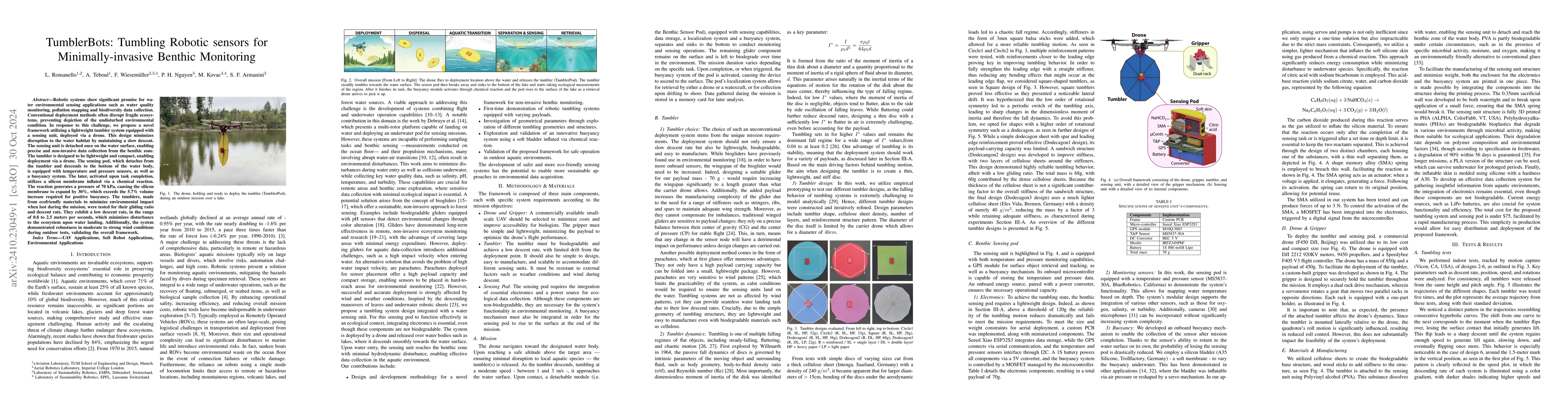 Thumbnail for TumblerBots: Tumbling Robotic sensors for Minimally-invasive Benthic
  Monitoring
