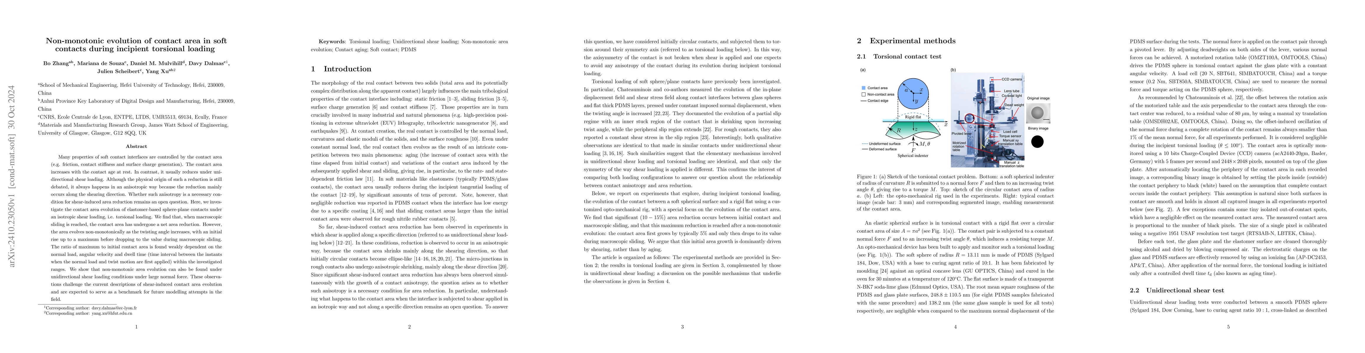 Thumbnail for Non-monotonic evolution of contact area in soft contacts during
  incipient torsional loading