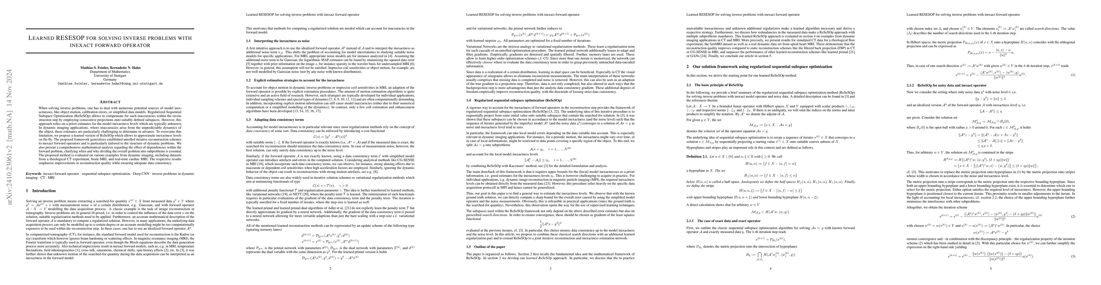 Thumbnail for Learned RESESOP for solving inverse problems with inexact forward
  operator