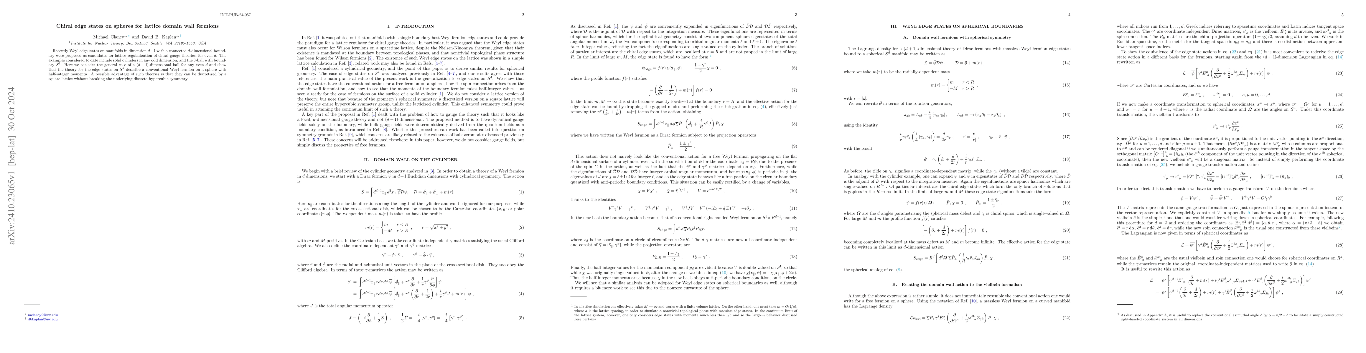 Thumbnail for Chiral edge states on spheres for lattice domain wall fermions