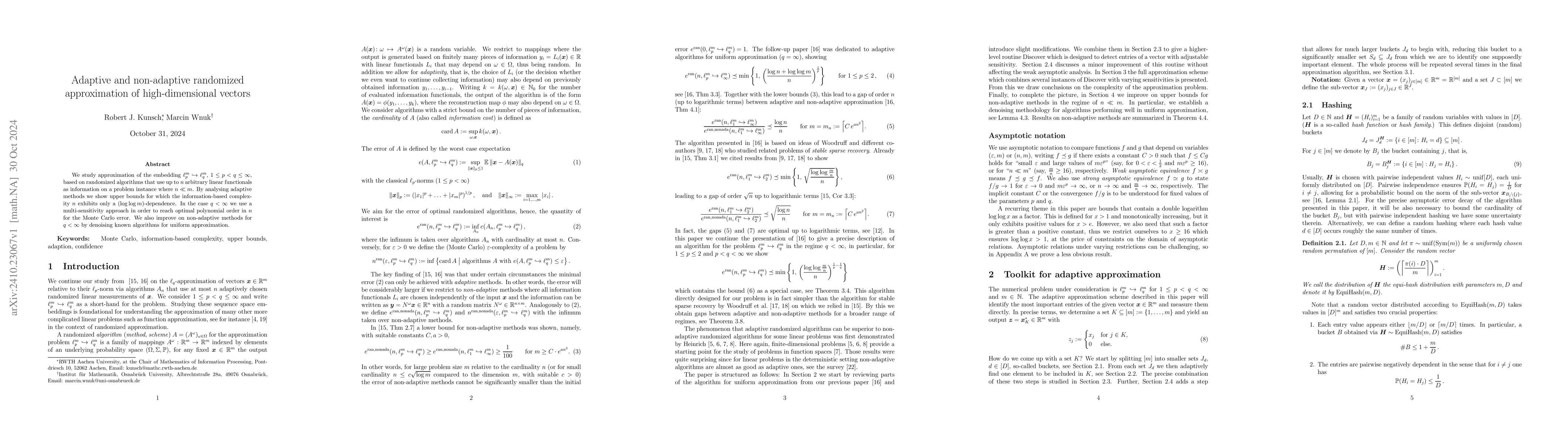 Thumbnail for Adaptive and non-adaptive randomized approximation of high-dimensional
  vectors