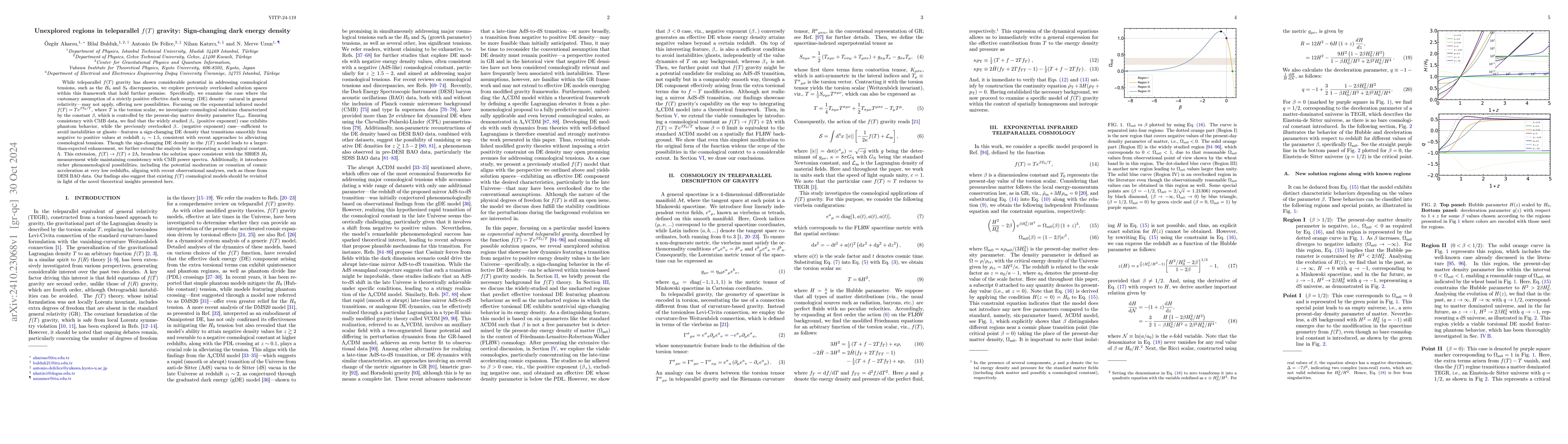 Thumbnail for Unexplored regions in teleparallel $f(T)$ gravity: Sign-changing dark
  energy density