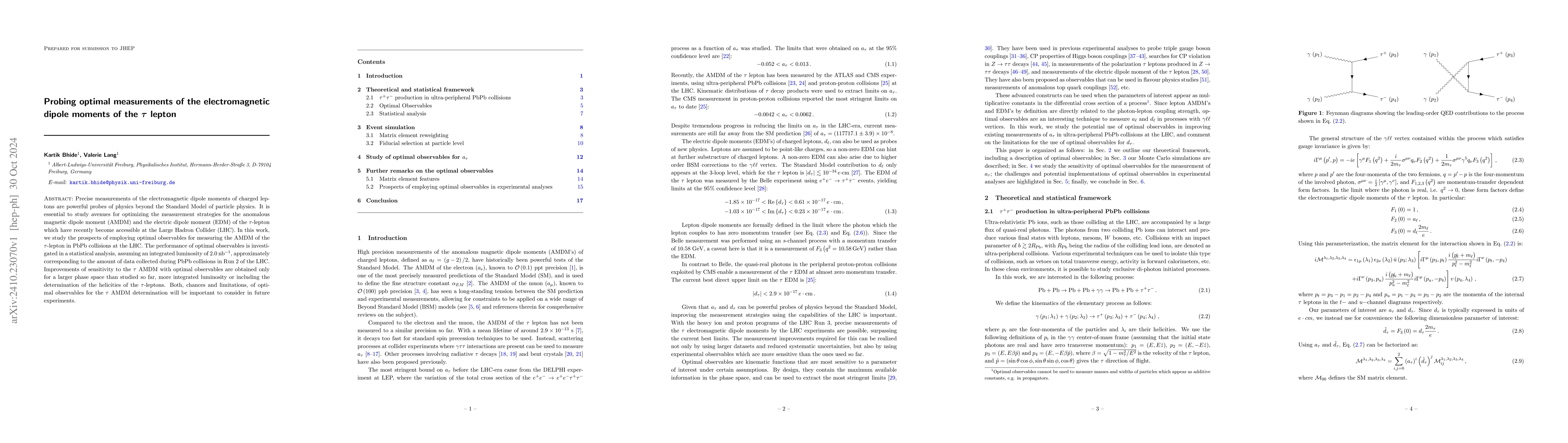 Thumbnail for Probing optimal measurements of the electromagnetic dipole moments of
  the $τ$ lepton