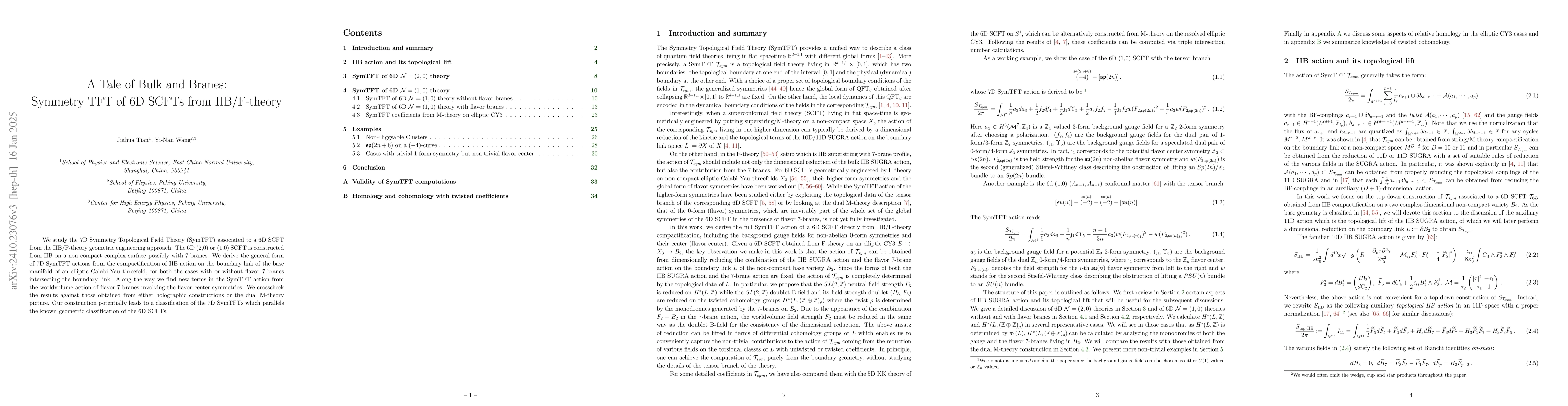 Thumbnail for A Tale of Bulk and Branes: Symmetry TFT of 6D SCFTs from IIB/F-theory