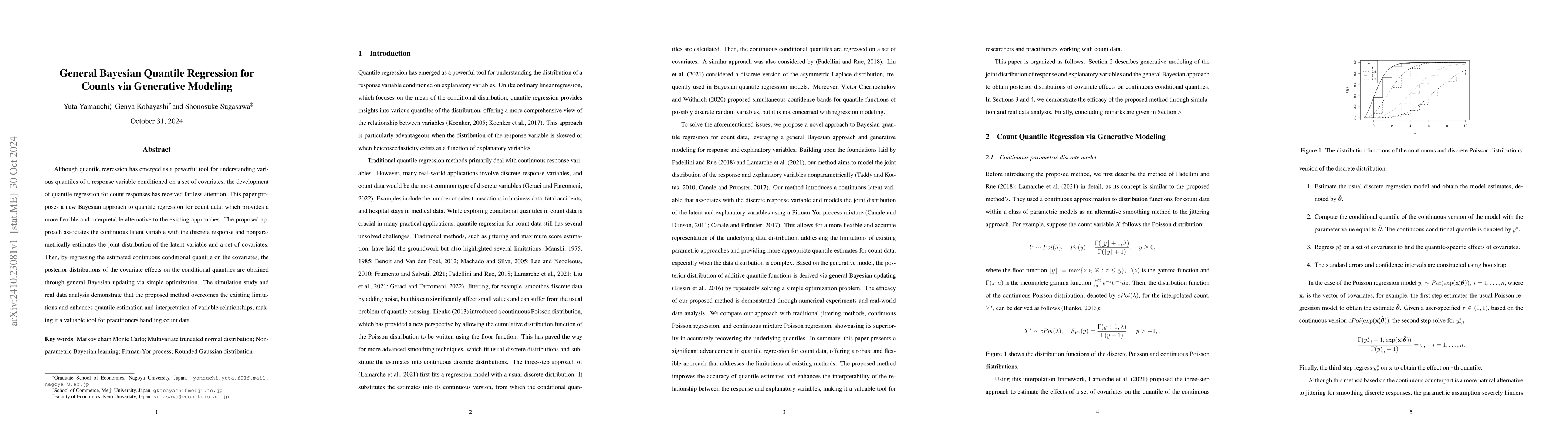 Thumbnail for General Bayesian quantile regression for counts via generative modeling