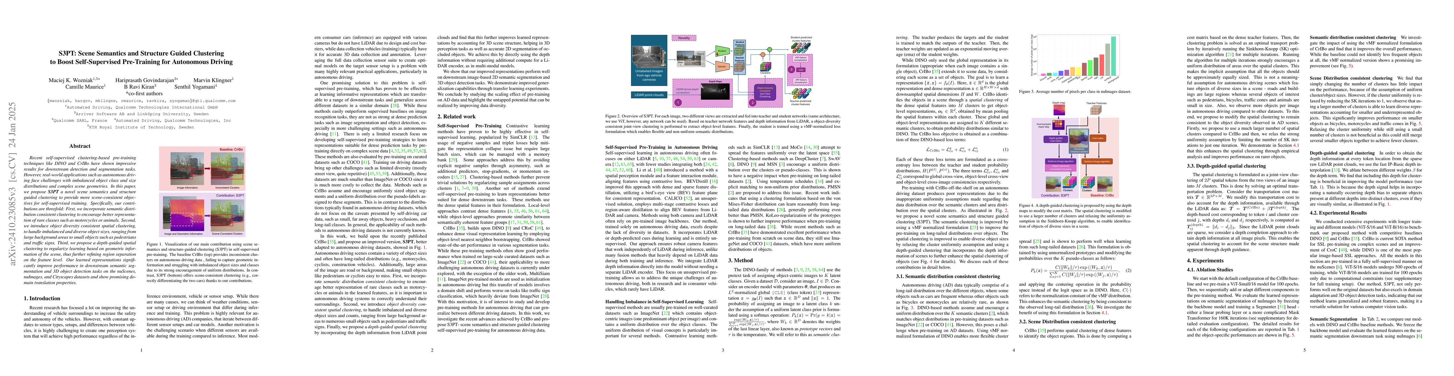 Thumbnail for S3PT: Scene Semantics and Structure Guided Clustering to Boost
  Self-Supervised Pre-Training for Autonomous Driving