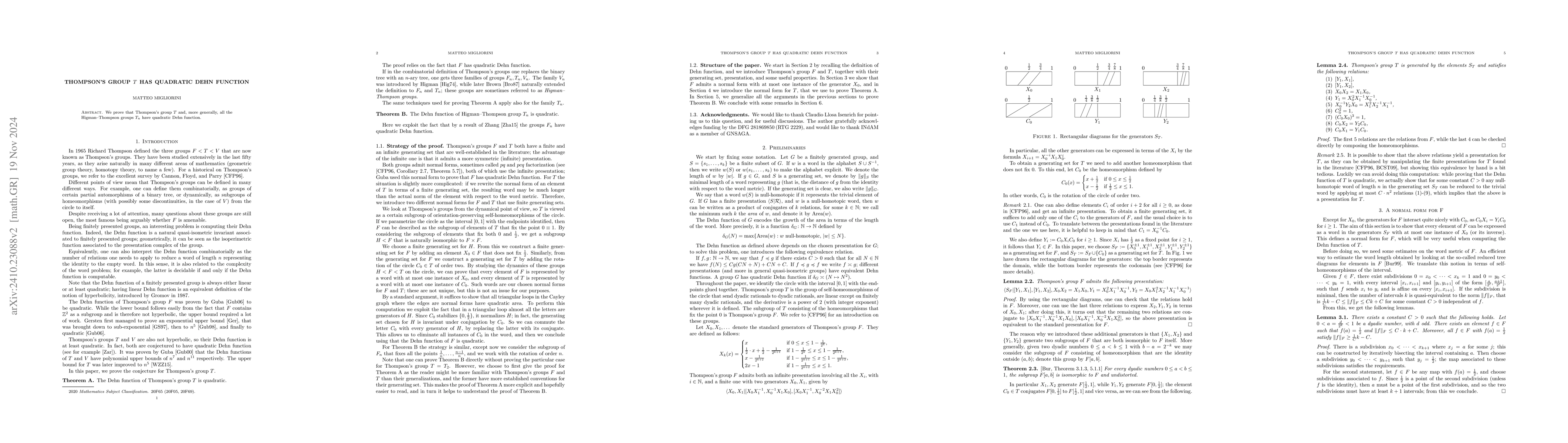 Thumbnail for Thompson's group T has quadratic Dehn function