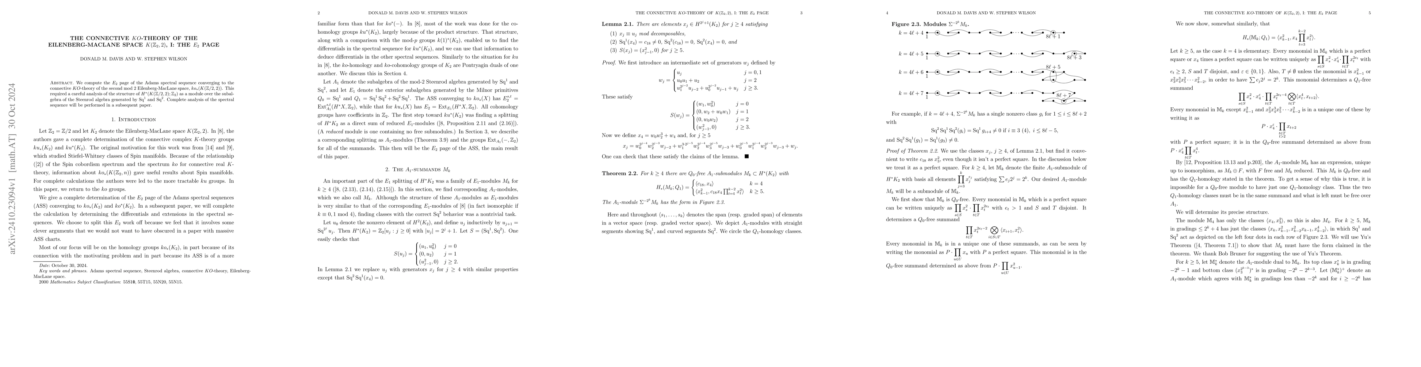 Thumbnail for The connective KO-theory of the Eilenberg-MacLane space K(Z_2,2), I: the
  E_2 page