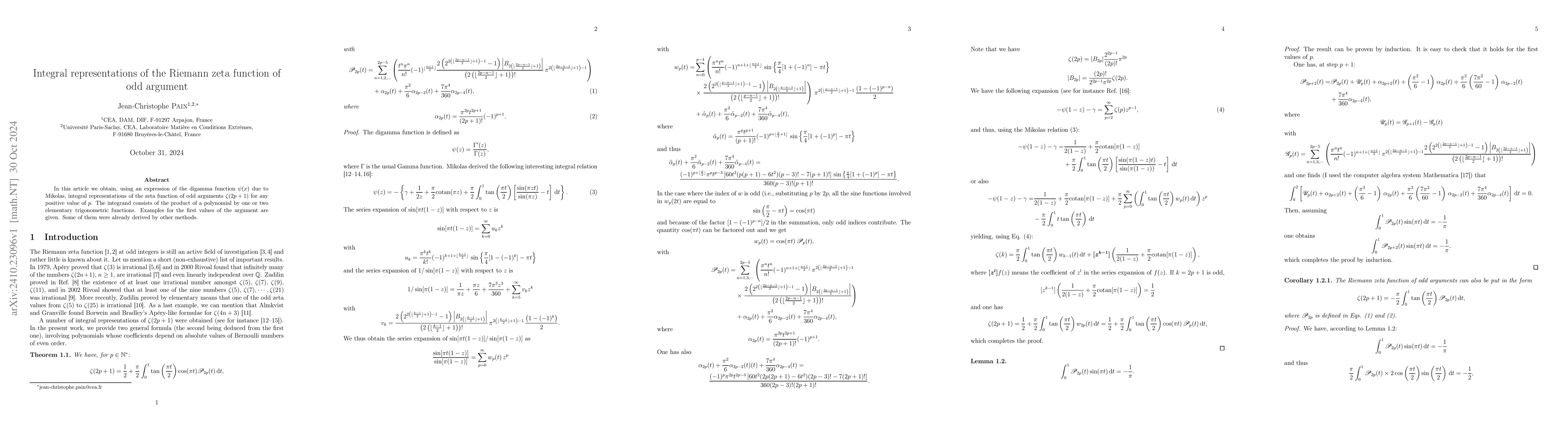 Thumbnail for Integral representations of the Riemann zeta function of odd argument