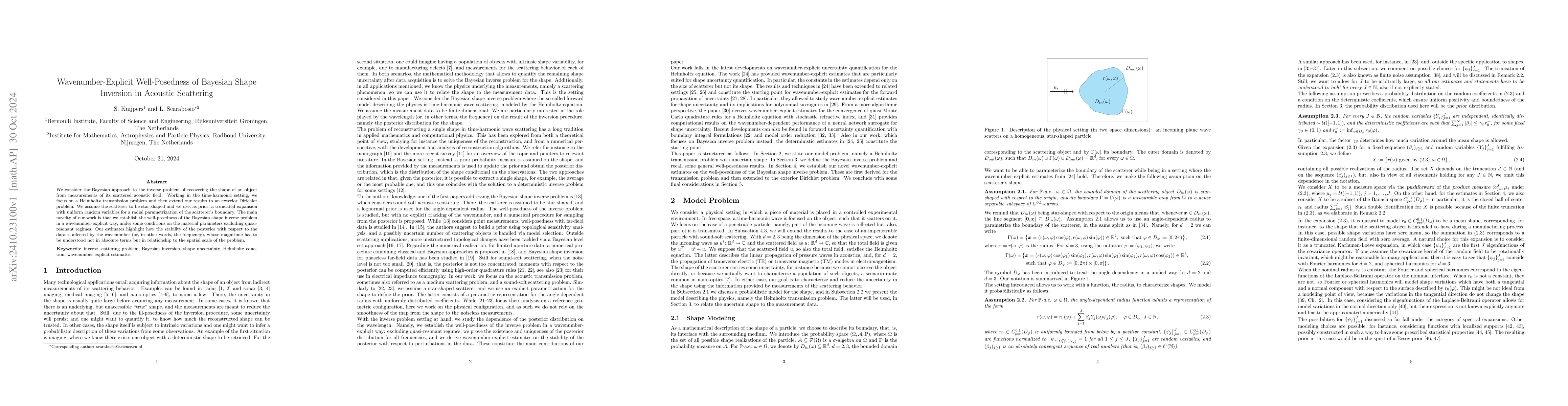 Thumbnail for Wavenumber-Explicit Well-Posedness of Bayesian Shape Inversion in
  Acoustic Scattering