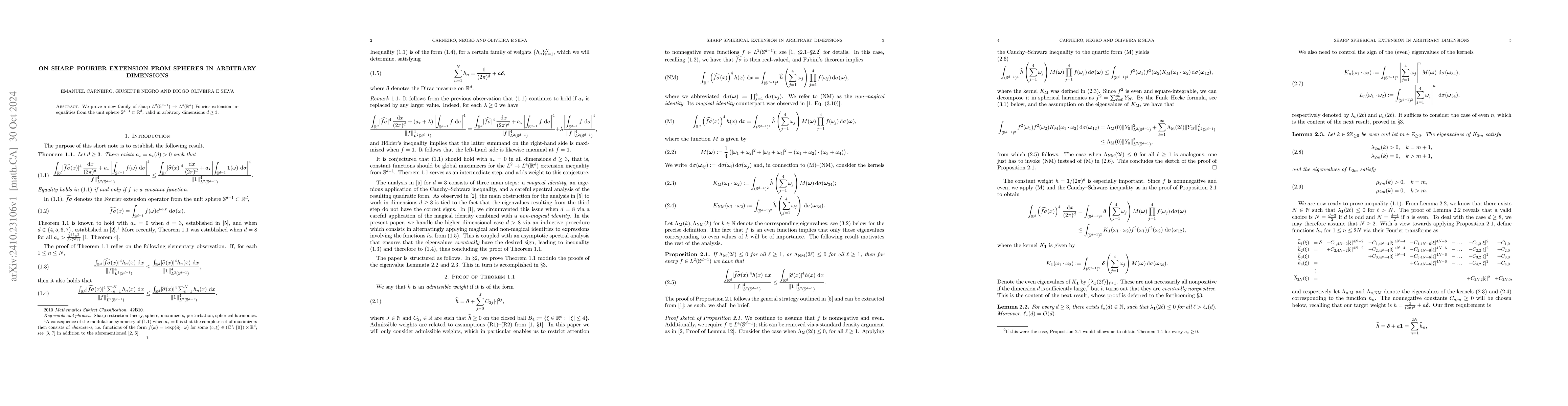 Thumbnail for On sharp Fourier extension from spheres in arbitrary dimensions
