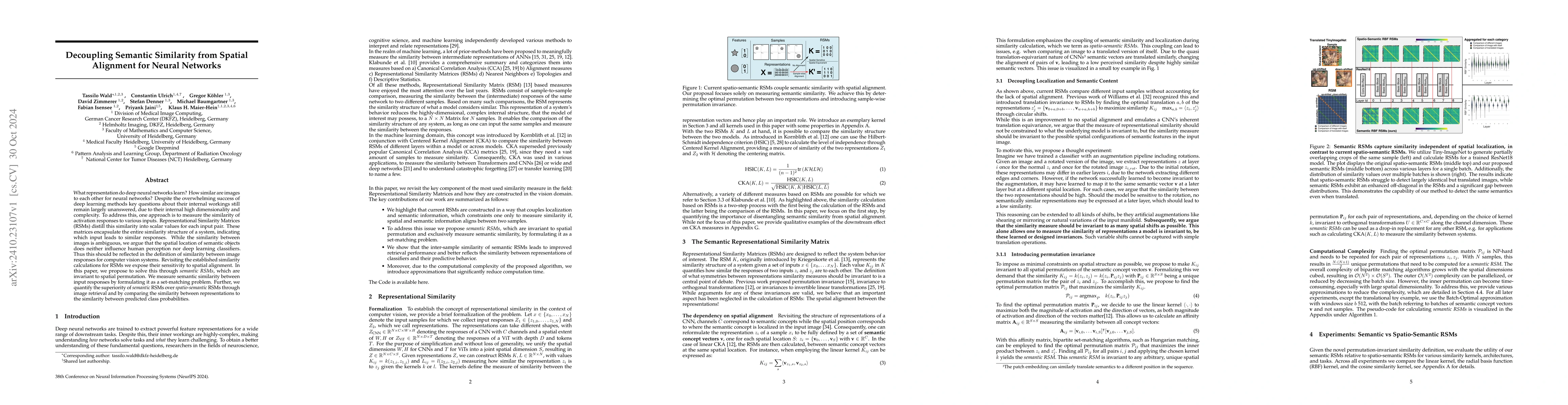 Thumbnail for Decoupling Semantic Similarity from Spatial Alignment for Neural
  Networks