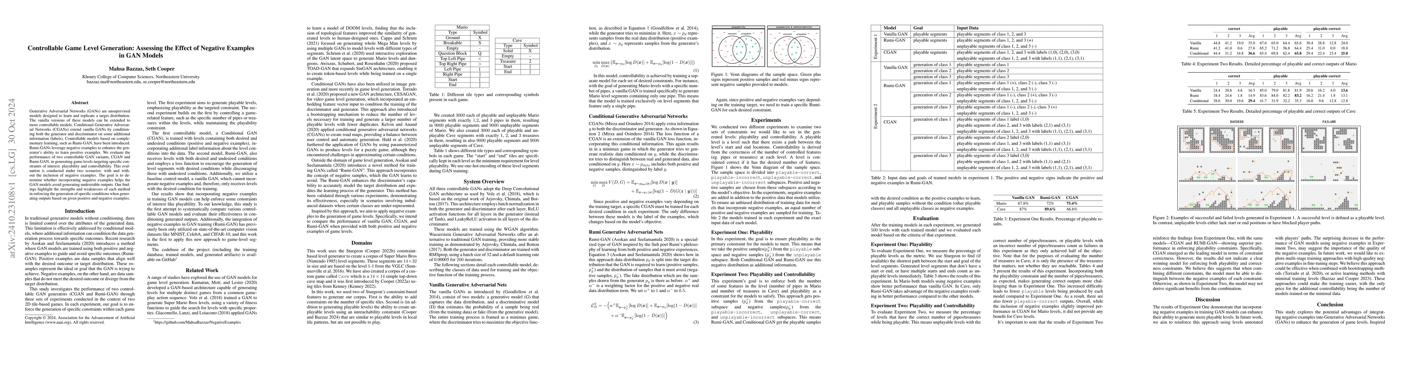 Thumbnail for Controllable Game Level Generation: Assessing the Effect of Negative
  Examples in GAN Models
