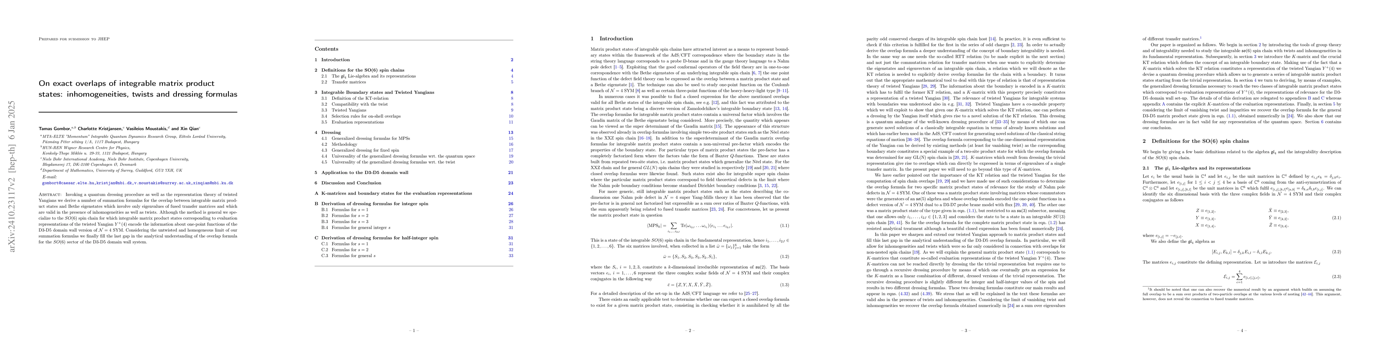 Thumbnail for On exact overlaps of integrable matrix product states: inhomogeneities,
  twists and dressing formulas