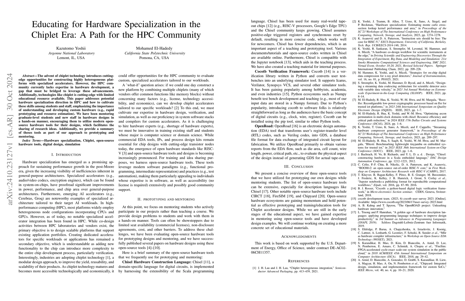 Thumbnail for Educating for Hardware Specialization in the Chiplet Era: A Path for the
  HPC Community