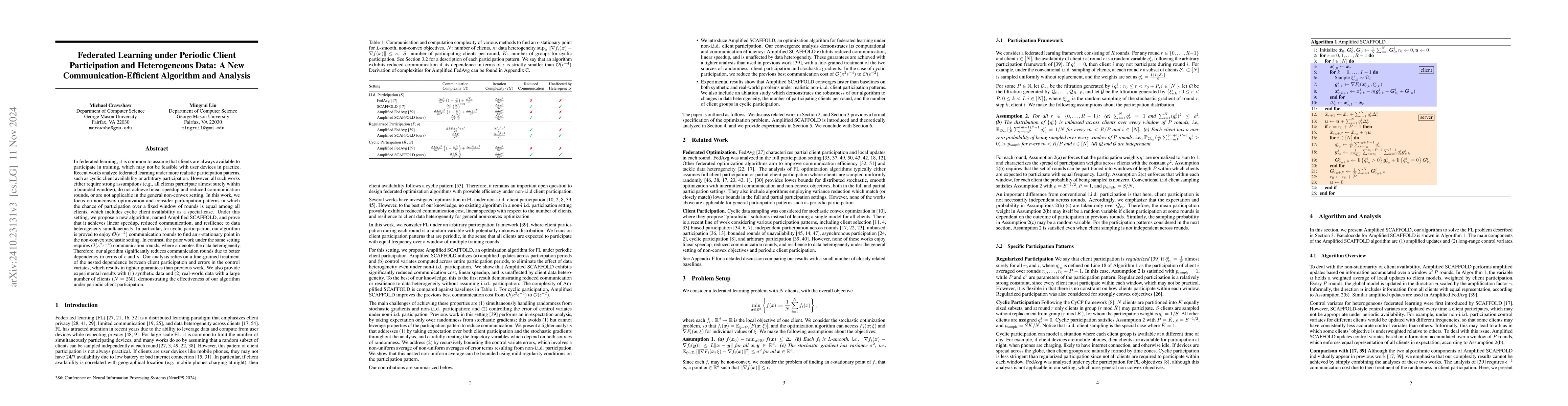 Thumbnail for Federated Learning under Periodic Client Participation and Heterogeneous
  Data: A New Communication-Efficient Algorithm and Analysis