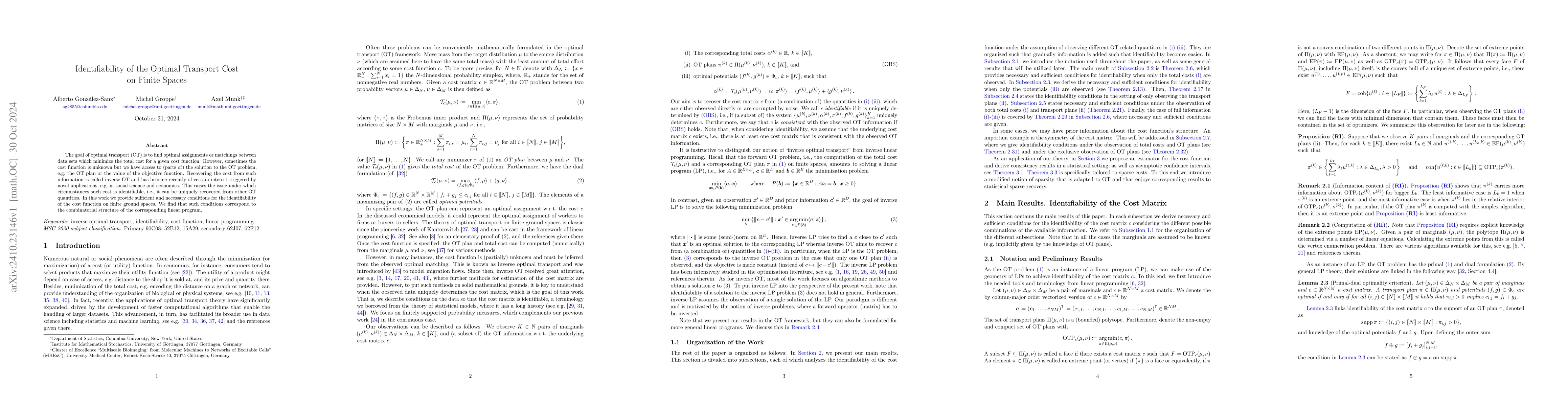 Thumbnail for Identifiability of the Optimal Transport Cost on Finite Spaces