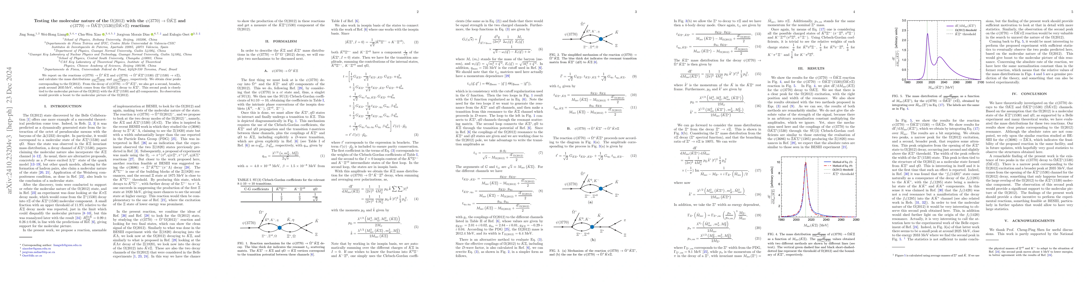 Thumbnail for Testing the molecular nature of the $Ω(2012)$ with the $ψ(3770)
  \to \barΩ \bar{K} Ξ$ and $ψ(3770) \to \barΩ \bar{K}
  Ξ^*(1530) (\bar Ω\bar K πΞ)$ reactions