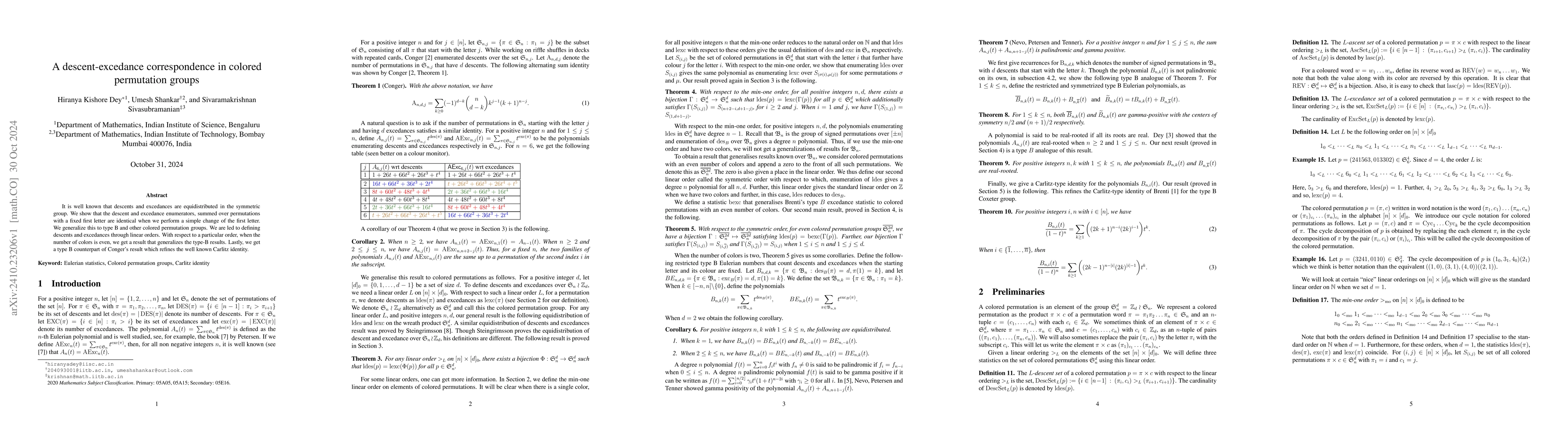 Thumbnail for A descent-excedance correspondence in colored permutation groups