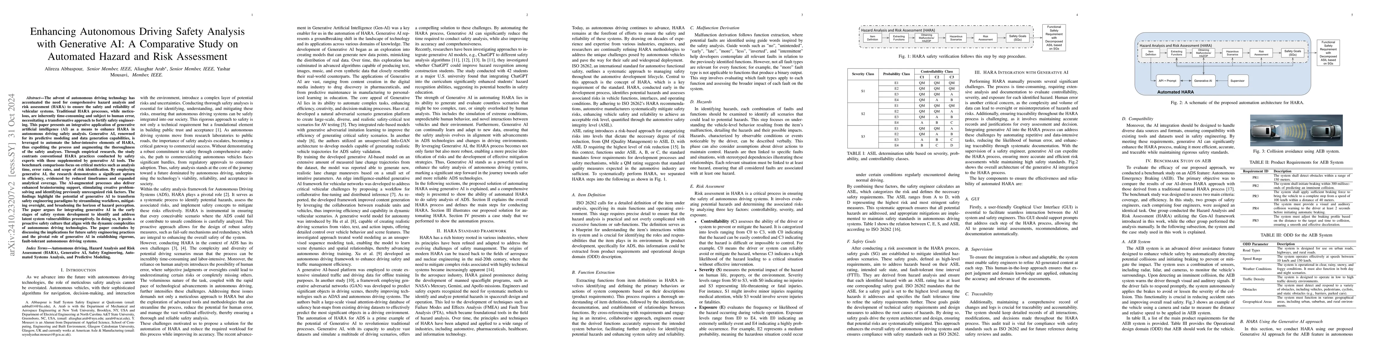 Thumbnail for Enhancing Autonomous Driving Safety Analysis with Generative AI: A
  Comparative Study on Automated Hazard and Risk Assessment