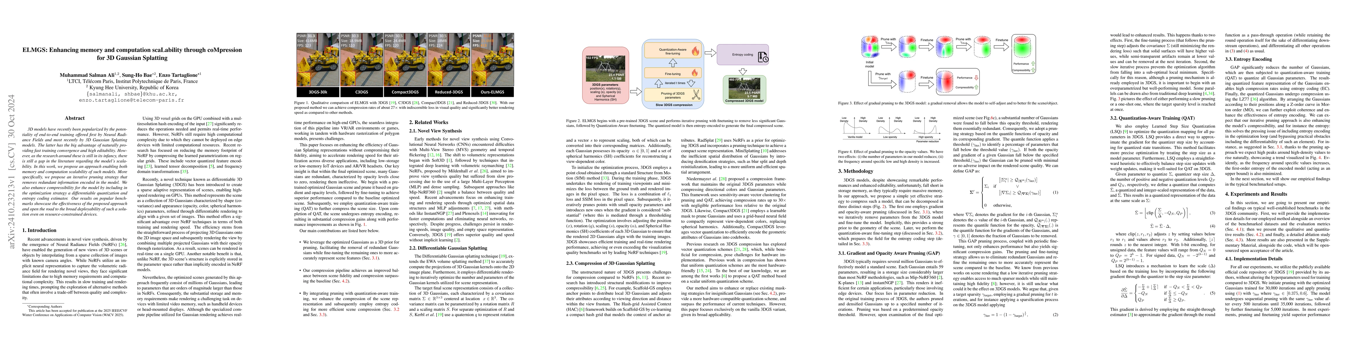 Thumbnail for ELMGS: Enhancing memory and computation scaLability through coMpression
  for 3D Gaussian Splatting