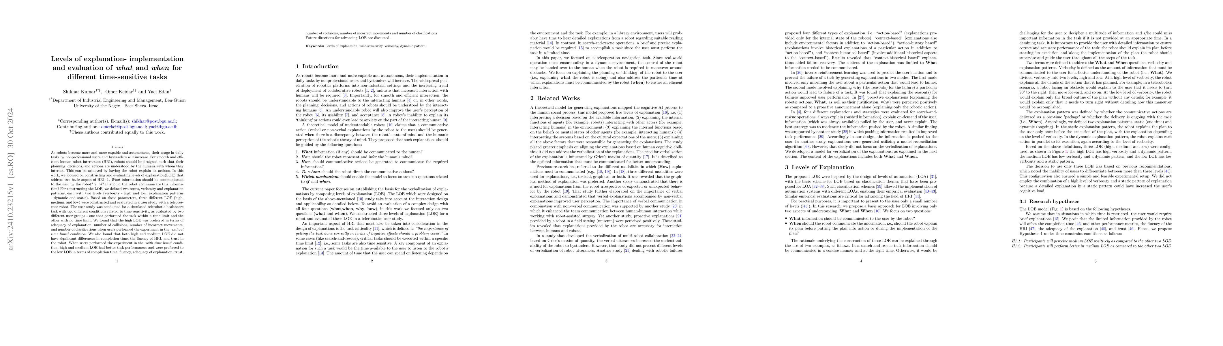 Thumbnail for Levels of explanation -- implementation and evaluation of what and when
  for different time-sensitive tasks