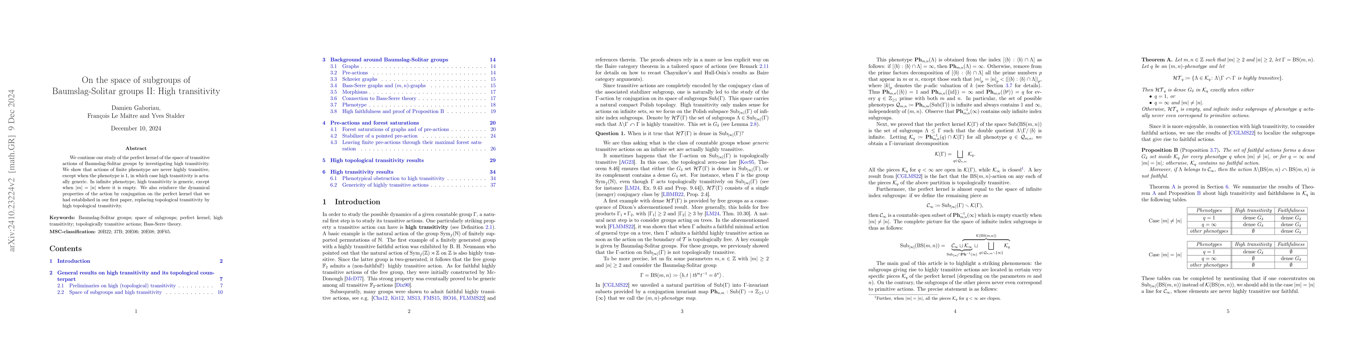 Thumbnail for On the space of subgroups of Baumslag-Solitar groups II: High
  transitivity
