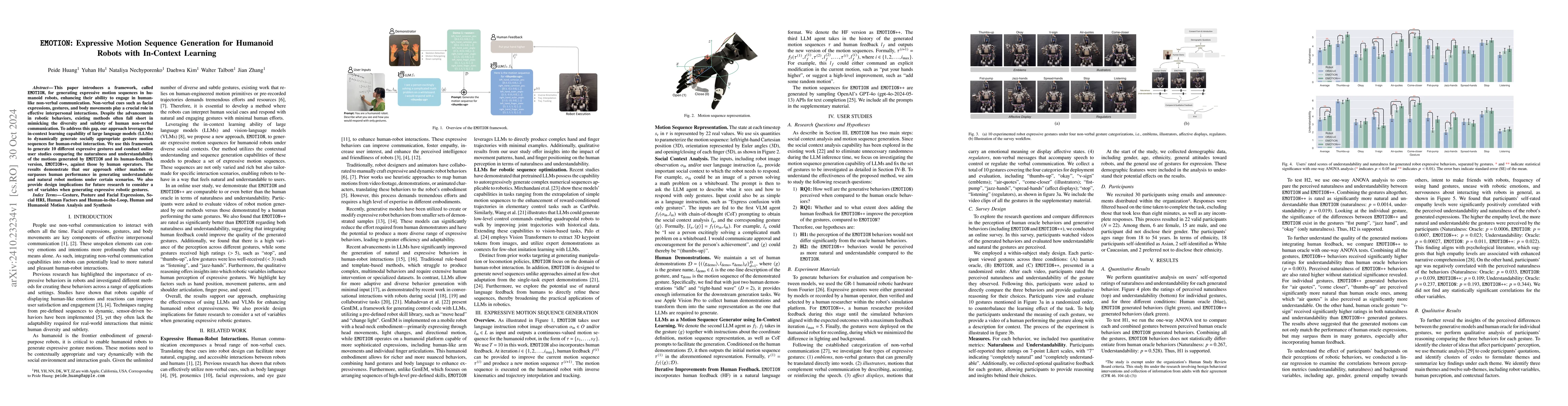 Thumbnail for EMOTION: Expressive Motion Sequence Generation for Humanoid Robots with
  In-Context Learning