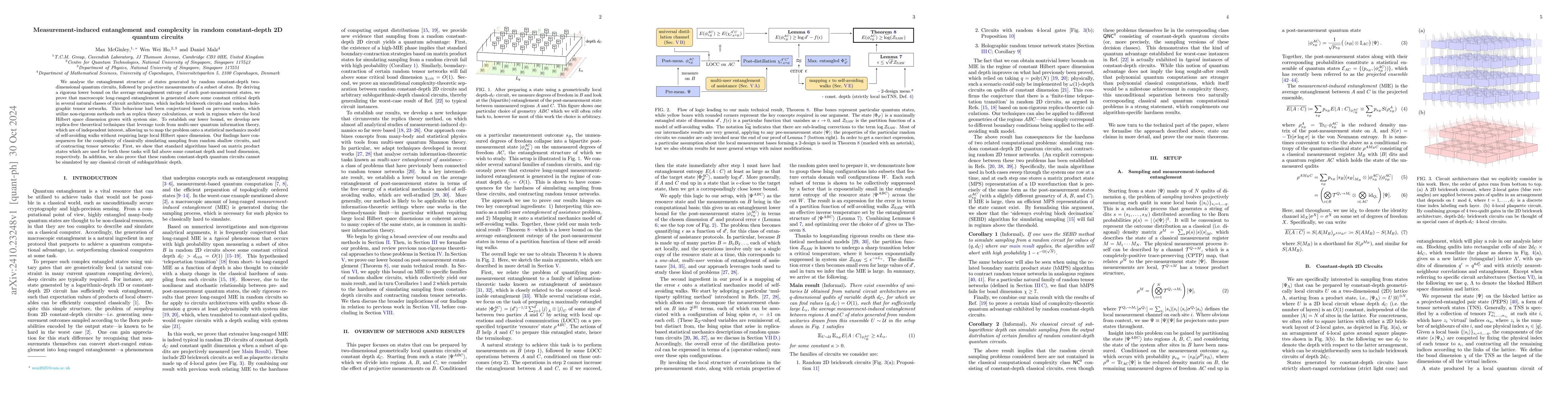 Thumbnail for Measurement-induced entanglement and complexity in random constant-depth
  2D quantum circuits