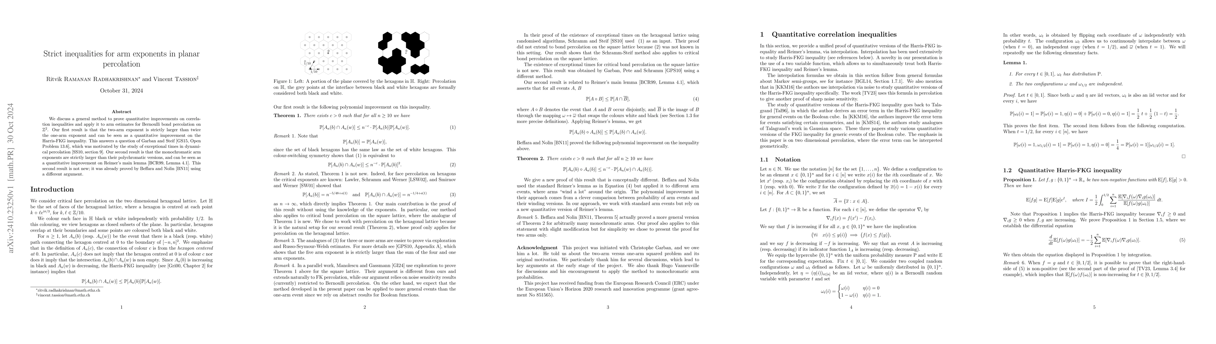 Thumbnail for Strict inequalities for arm exponents in planar percolation
