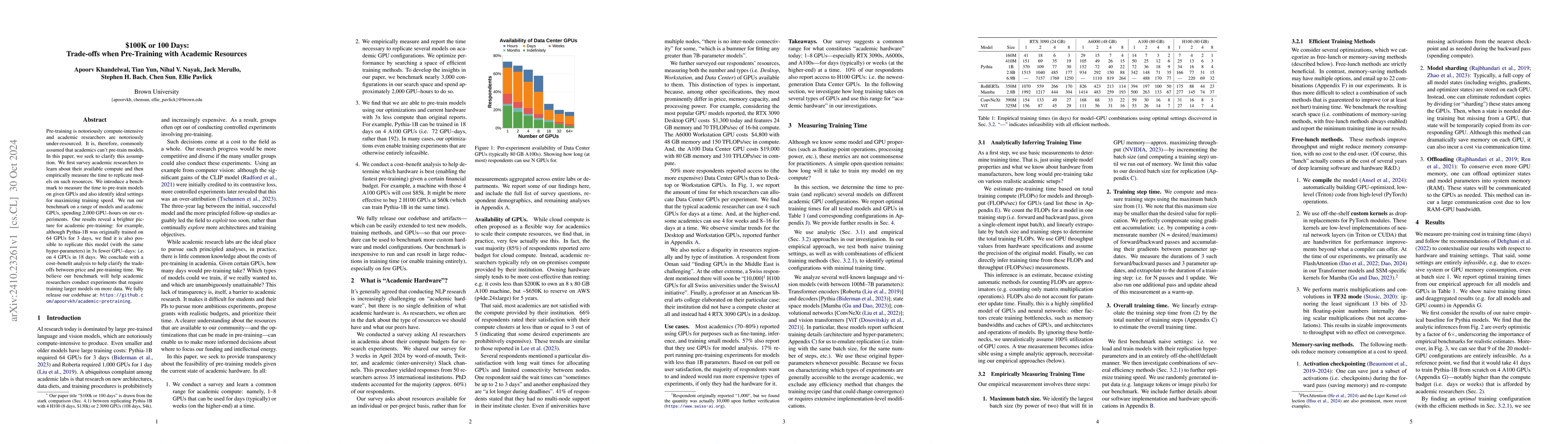 Thumbnail for $100K or 100 Days: Trade-offs when Pre-Training with Academic Resources