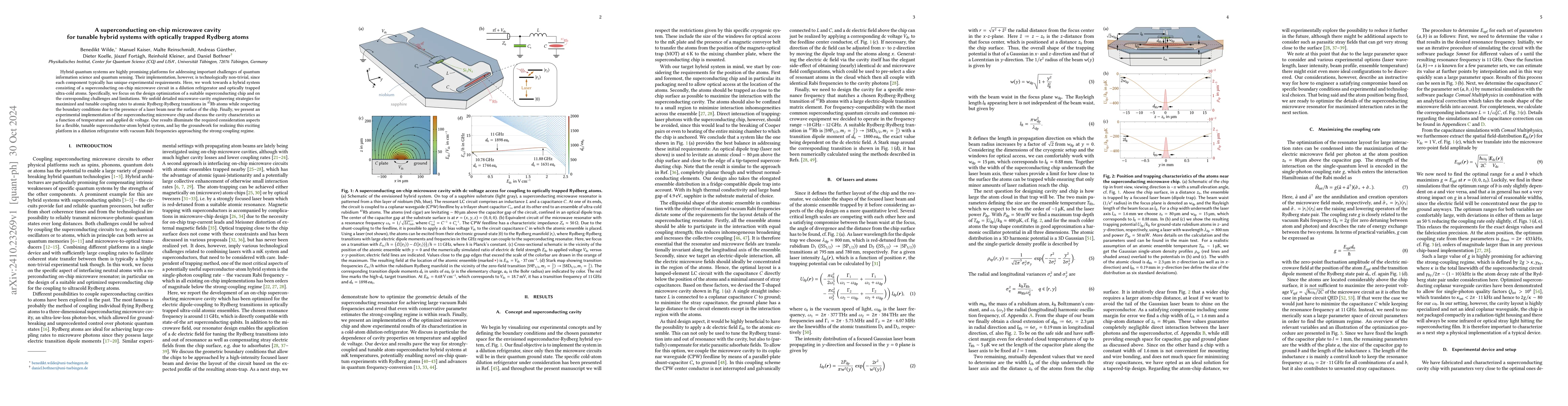 Thumbnail for A superconducting on-chip microwave cavity for tunable hybrid systems
  with optically trapped Rydberg atoms
