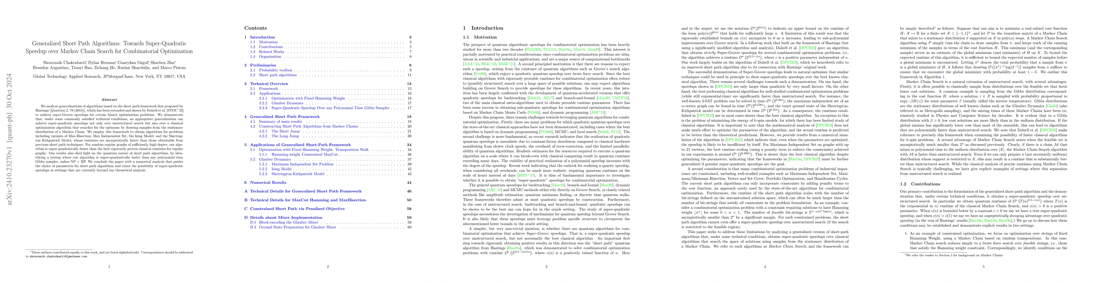Thumbnail for Generalized Short Path Algorithms: Towards Super-Quadratic Speedup over
  Markov Chain Search for Combinatorial Optimization