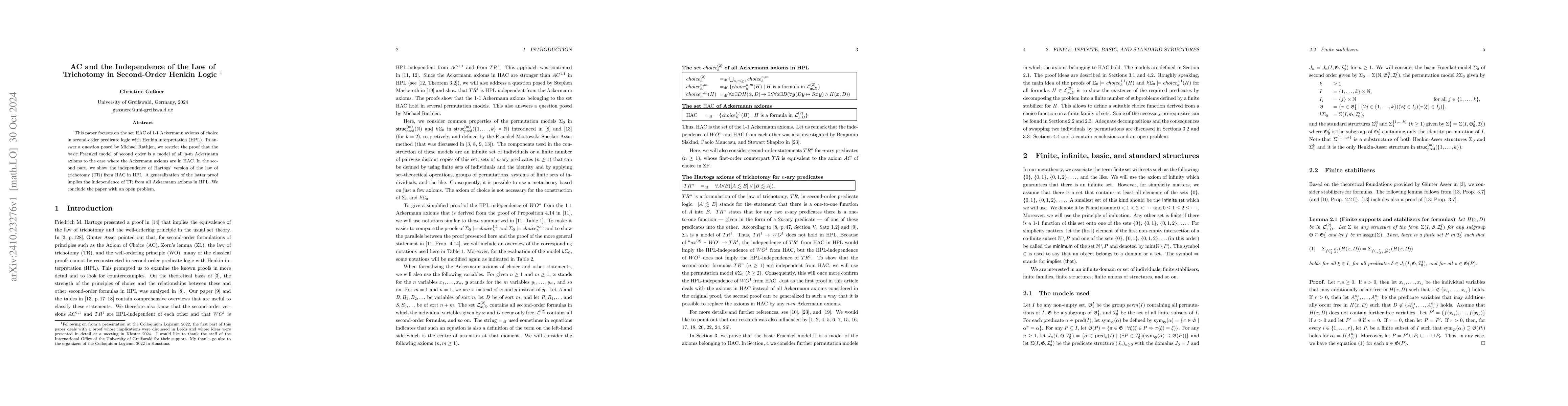Thumbnail for AC and the Independence of the Law of Trichotomy in Second-Order Henkin
  Logic
