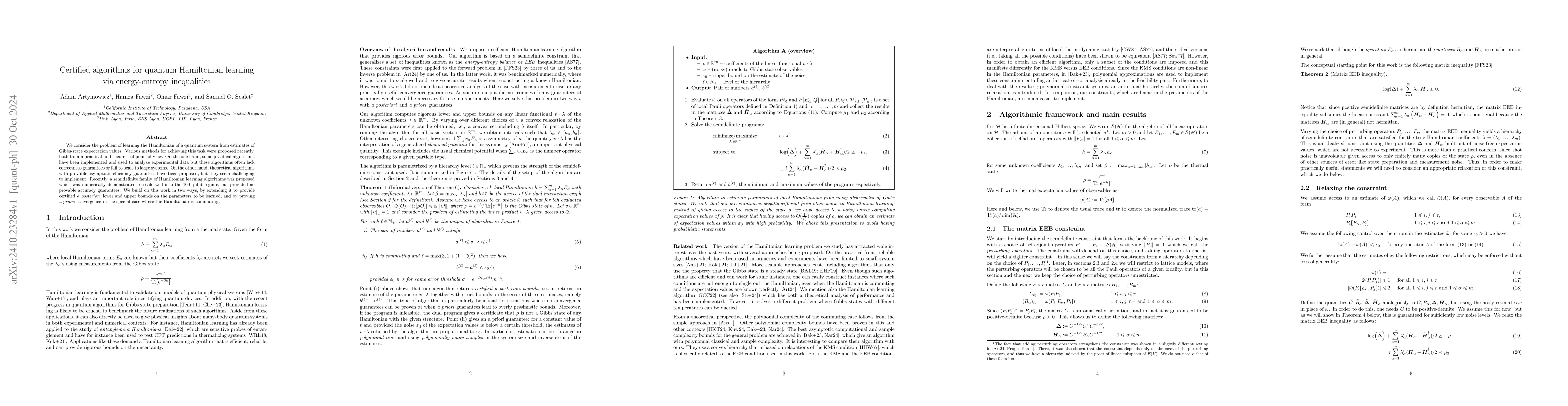 Thumbnail for Certified algorithms for quantum Hamiltonian learning via energy-entropy
  inequalities