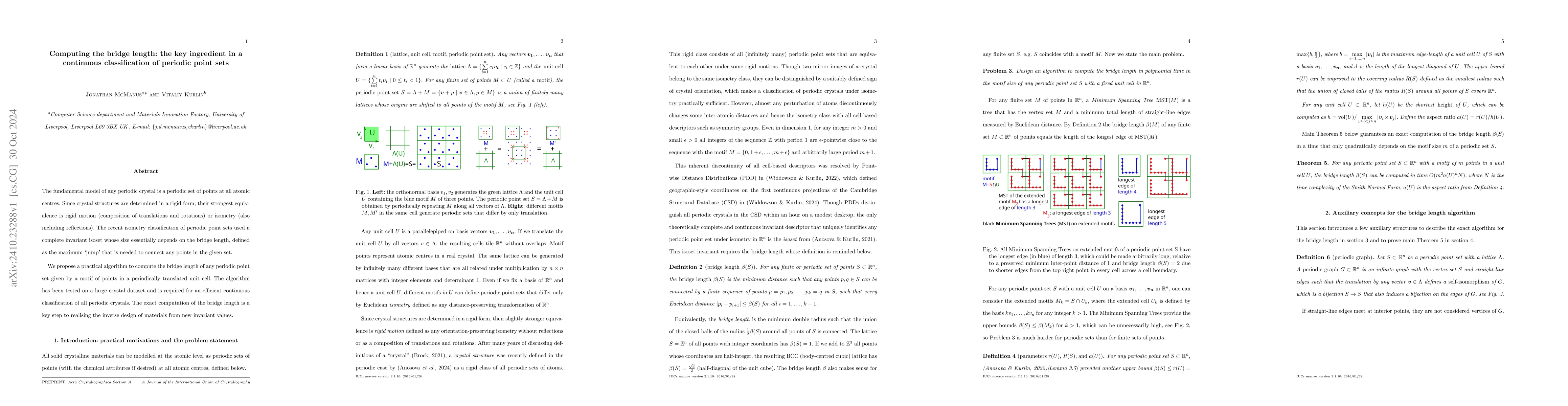 Thumbnail for Computing the bridge length: the key ingredient in a continuous isometry
  classification of periodic point sets