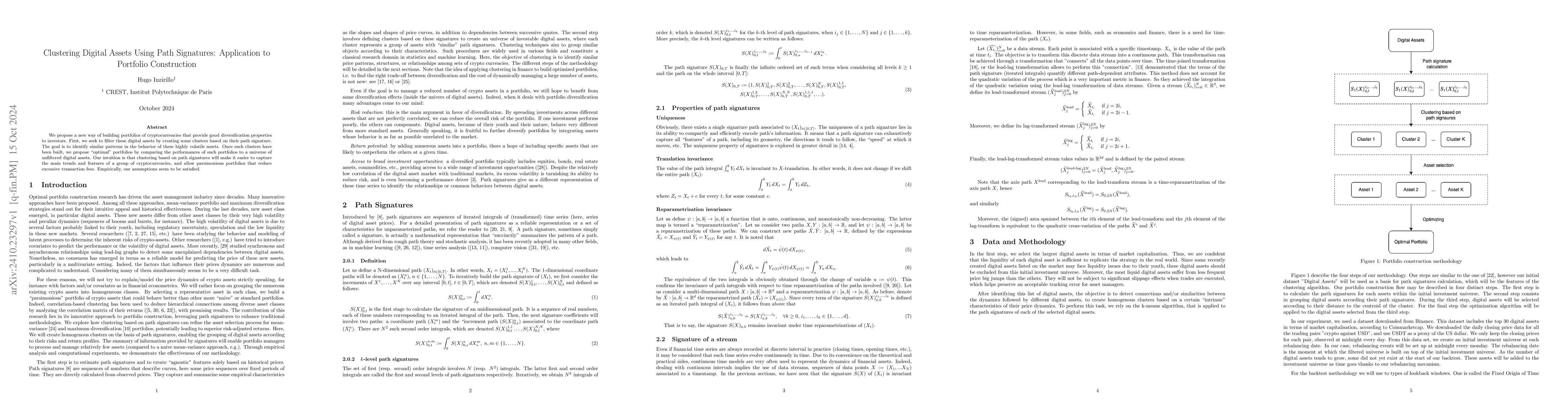 Thumbnail for Clustering Digital Assets Using Path Signatures: Application to
  Portfolio Construction