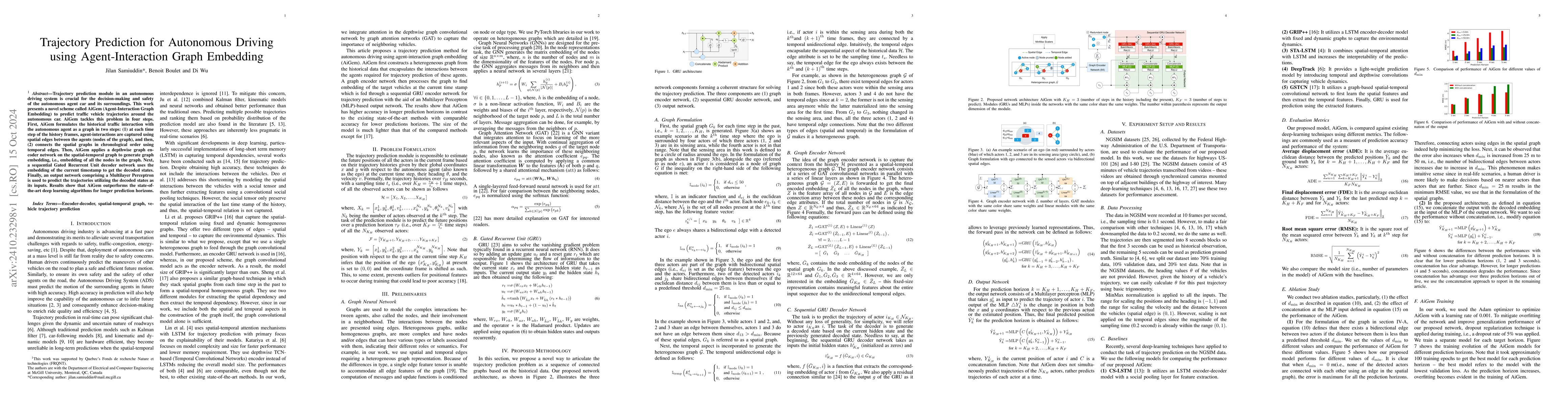 Thumbnail for Trajectory Prediction for Autonomous Driving using Agent-Interaction
  Graph Embedding