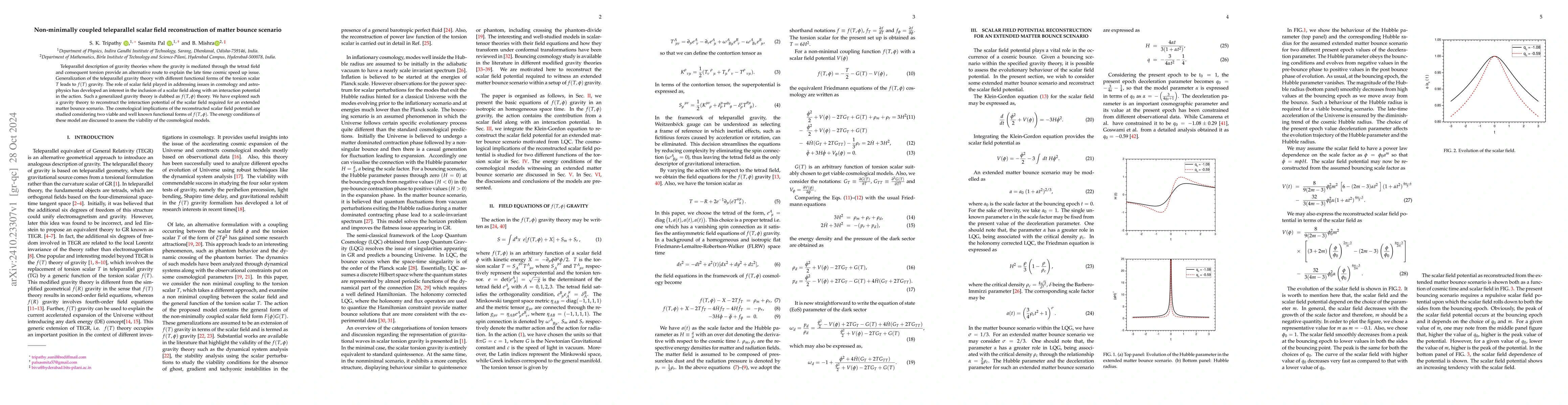 Thumbnail for Non-minimally coupled teleparallel scalar field reconstruction of matter
  bounce scenario