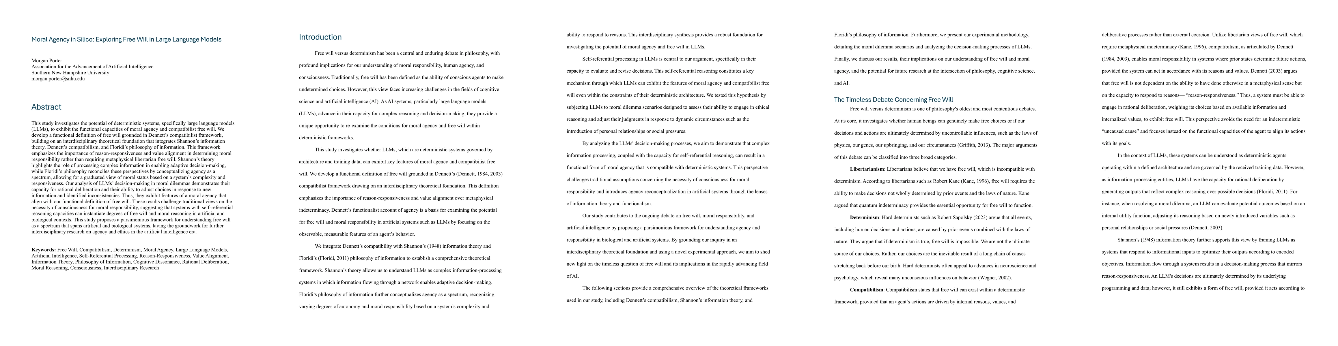 Thumbnail for Moral Agency in Silico: Exploring Free Will in Large Language Models