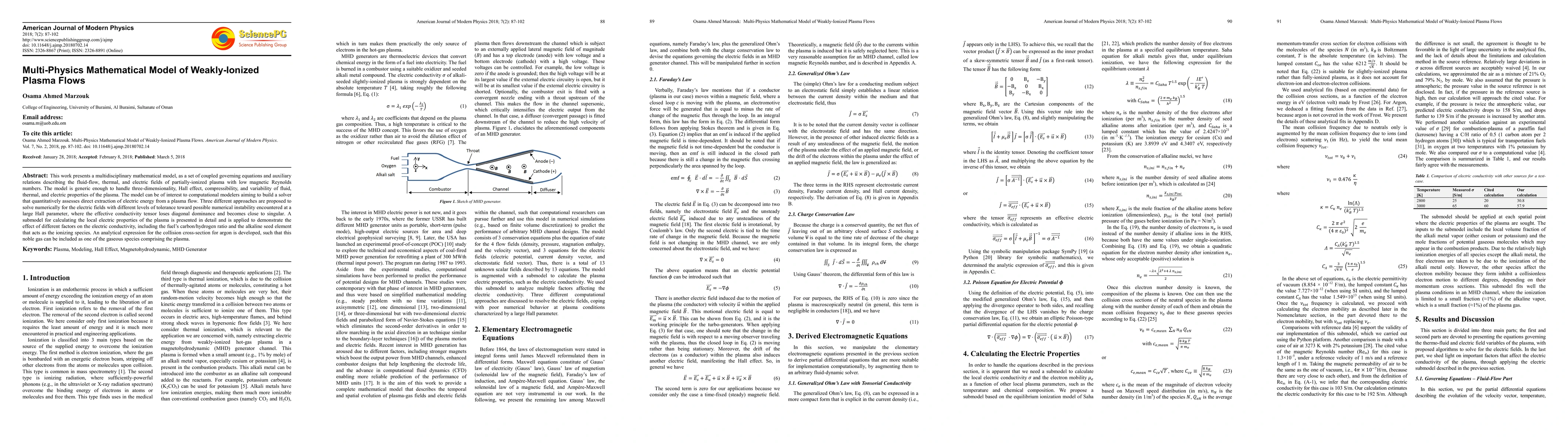 Thumbnail for Multi-Physics Mathematical Model for Weakly-Ionized Plasma Flows