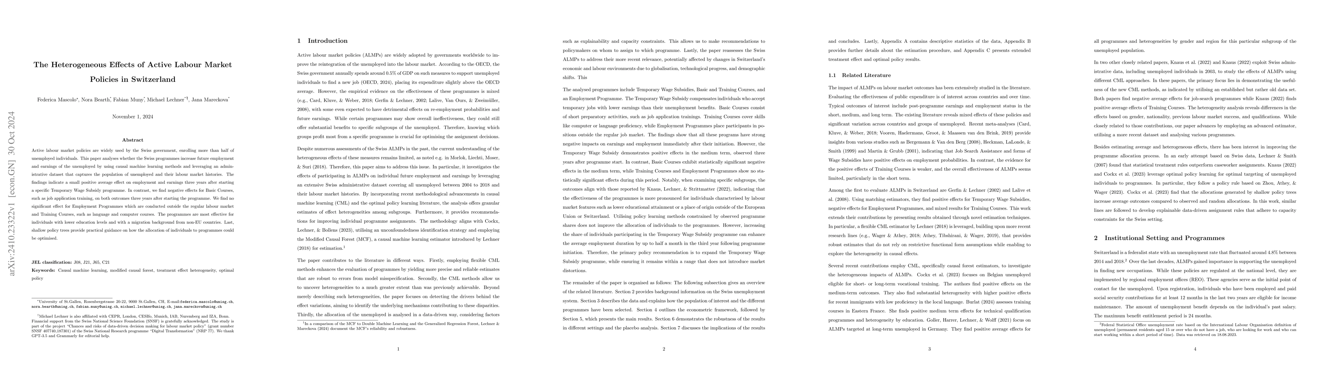 Thumbnail for The Heterogeneous Effects of Active Labour Market Policies in
  Switzerland